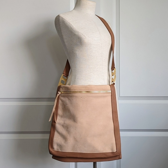 rag & bone Olympus Hobo Large Shoulder Pebbled Leather Nubuck Honey Beige NWOT - Picture 15 of 15